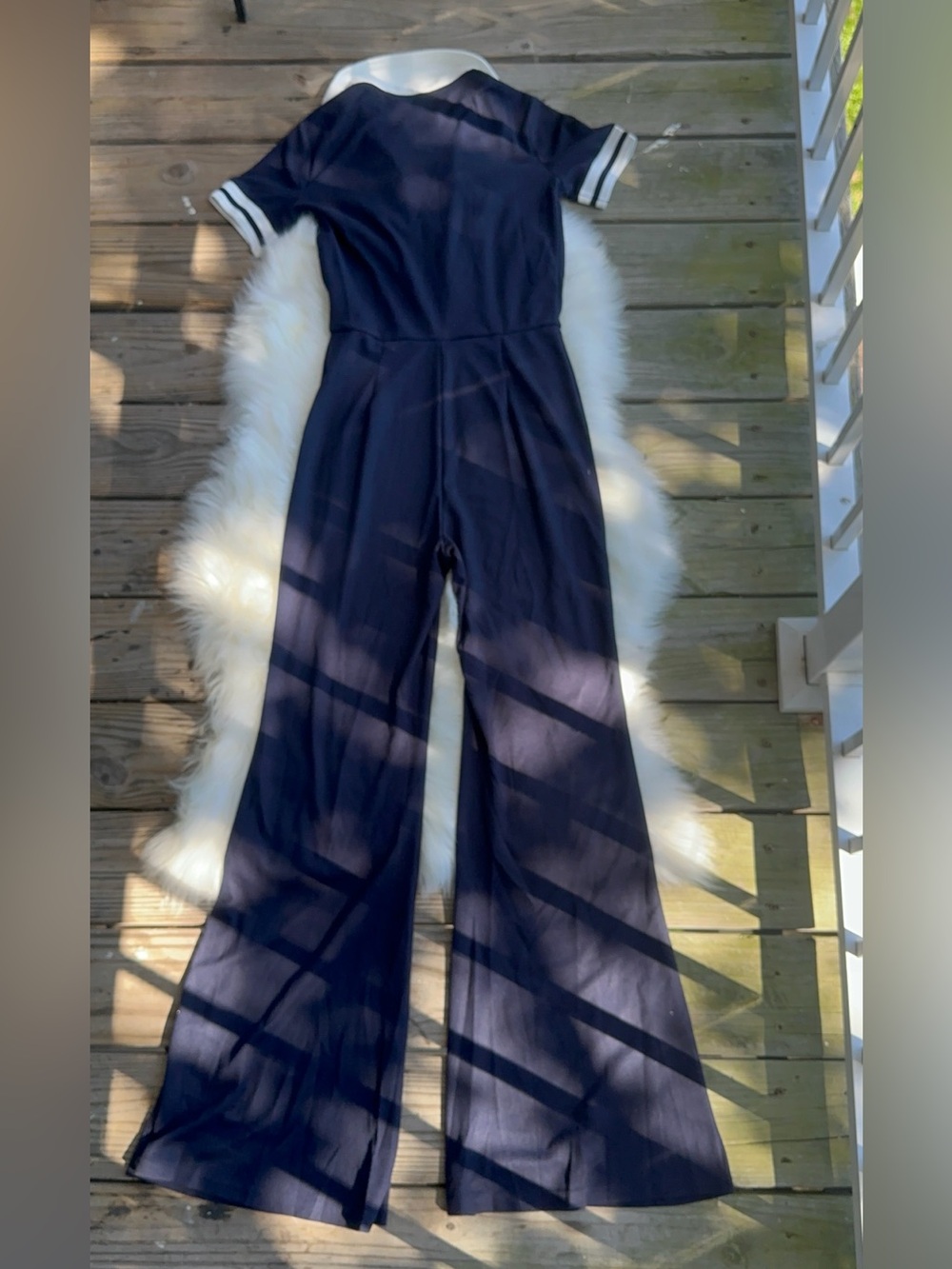 Fashion Nova Navy Polo-Style Wide-Leg Dianna Jumpsuit with White Trim - Picture 7 of 10